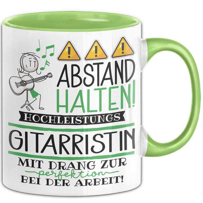 Gitarristin Tasse Geschenk Lustig Abstand Halten Hochleistungs-Gitarristin Mit Drang Zur Perfektion Bei Der Arbeit Grün Trendation