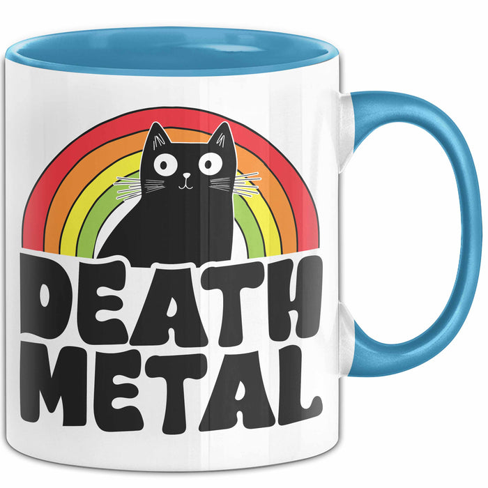 Death Metal Tasse Geschenk Katze Becher Geschenkidee Humor Katzen-Liebhaber Blau Trendation