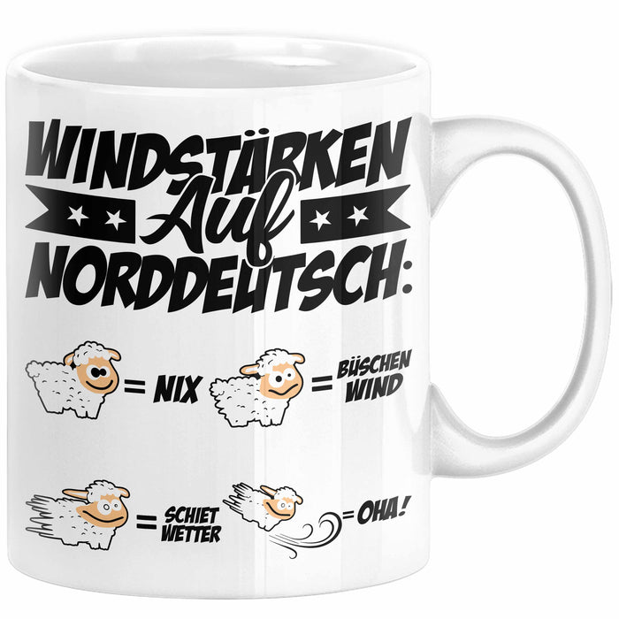 Norddeutsche Tasse Geschenk Windstärken Schaf Kaffee-Becher Geschenkidee Weiß Trendation