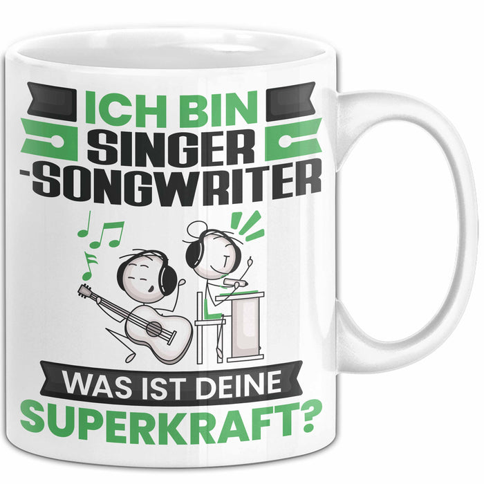 Singer-Songwriter Tasse Geschenk für Singer-Songwriter Geburtstag Lustiger Spruch Kaffee-Becher Was Ist Deine Superkraft Weiß Trendation