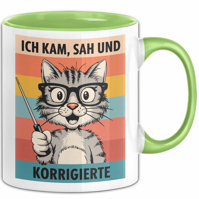 Deutschlehrer Unterricht Tasse Geschenk Lustige Geschenkidee Spruch Ich Kam Sah Und Korrigierte Grün Trendation