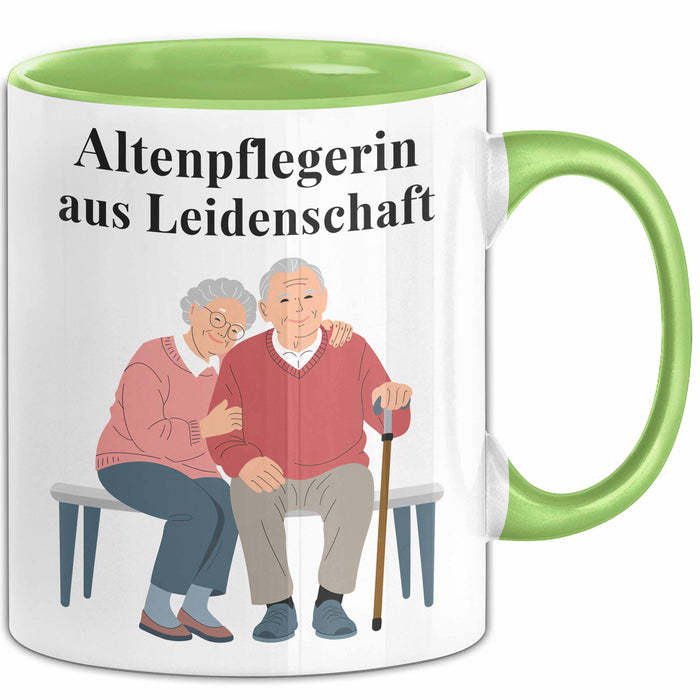 Krankenschwester Pflege Betreuung Tasse Geschenk Lustige Geschenkidee Spruch Altenpflegerin Aus Leidenschaft Grün Trendation