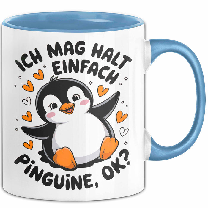 Pinguin Tier Tasse Geschenk Lustige Geschenkidee Spruch Ich Mag Halt Einfach Pinguine Blau Trendation