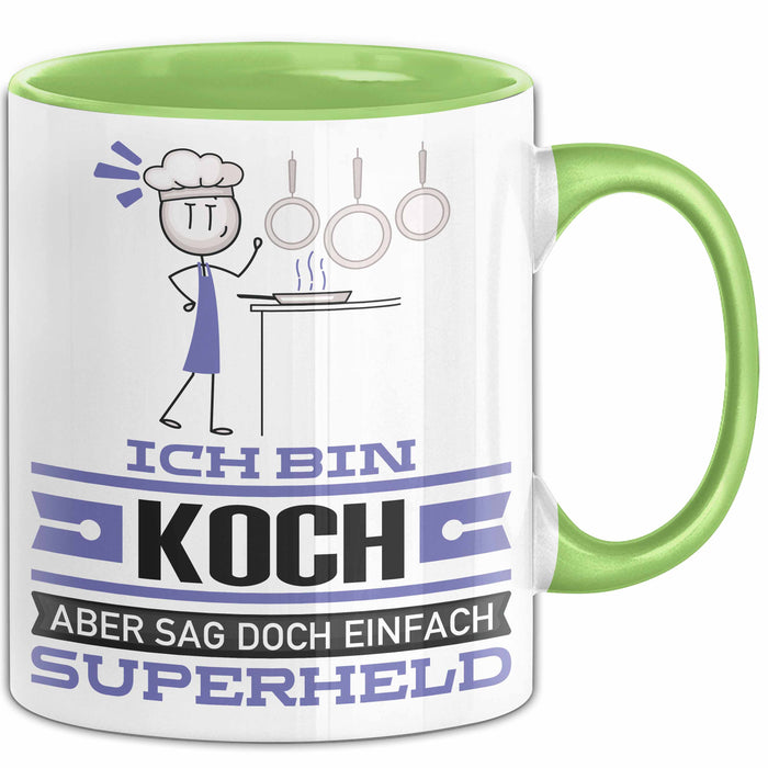 Koch Geschenk Tasse Ich Bin Koch Aber Sag Doch Einfach Superheld Lustige Geschenkdiee für Koch Kaffee-Becher Grün Trendation