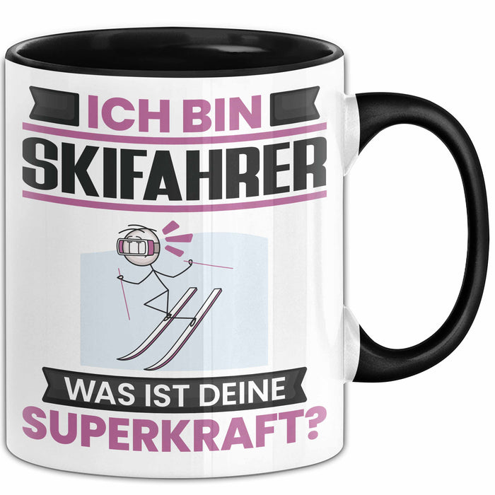 Skifahrer Tasse Geschenk für Skifahrer Geburtstag Lustiger Spruch Kaffee-Becher Was Ist Deine Superkraft Schwarz Trendation
