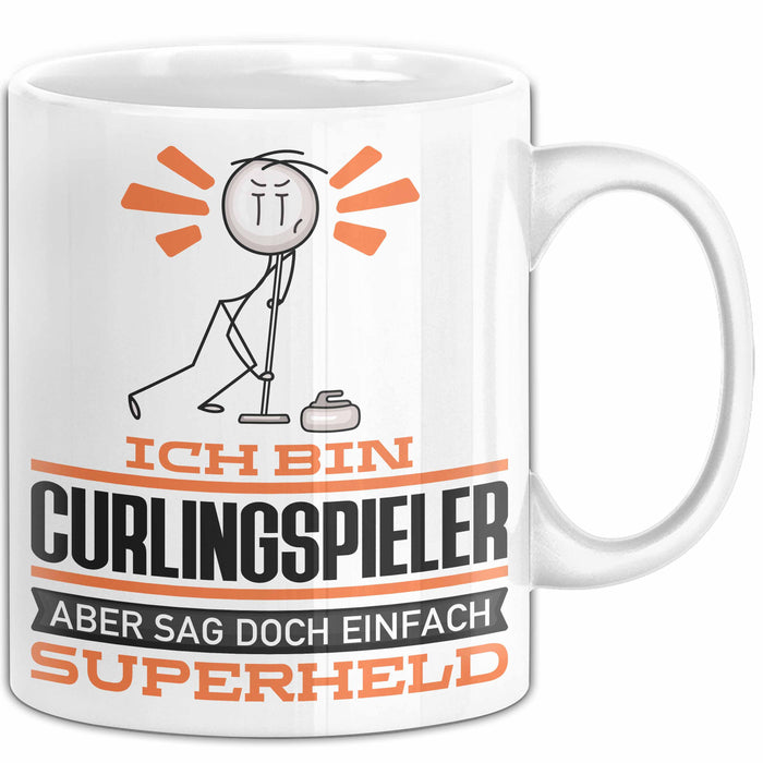Curlingspieler Geschenk Tasse Ich Bin Curlingspieler Aber Sag Doch Einfach Superheld Lustige Geschenkdiee für Curlingspieler Kaffee-Becher Weiß Trendation