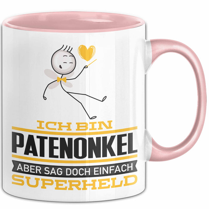Patenonkel Geschenk Tasse Ich Bin Patenonkel Aber Sag Doch Einfach Superheld Lustige Geschenkdiee für Patenonkel Kaffee-Becher Rosa Trendation
