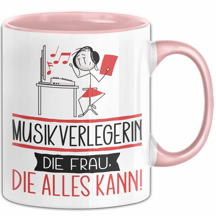 Musikverlegerin Geschenk Tasse Becher Die Frau Die Allen Kann Geschenkidee für eine Musikverlegerin Lustig Rosa Trendation