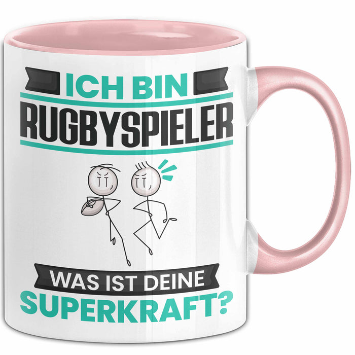 Rugbyspieler Tasse Geschenk für Rugbyspieler Geburtstag Lustiger Spruch Kaffee-Becher Was Ist Deine Superkraft Rosa Trendation