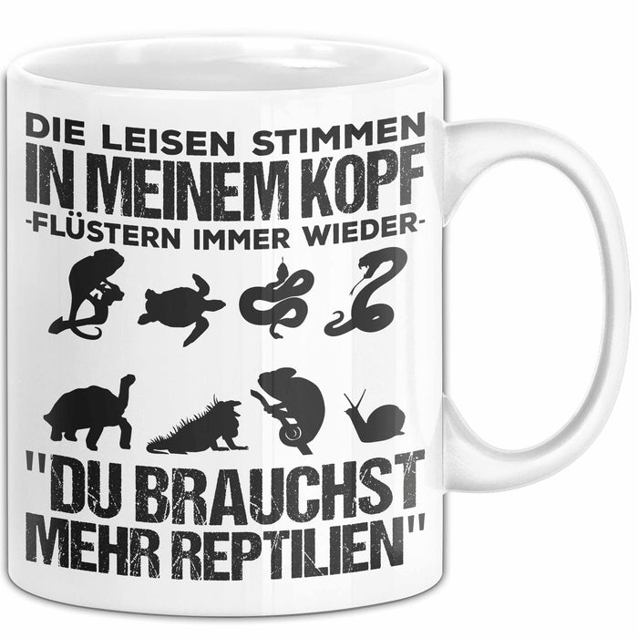 Reptil Bartagame Tasse Geschenk Lustige Geschenkidee Spruch Die Leisen Stimmen In Meinem Kopf Flüstern Immer Wieder Weiß Trendation