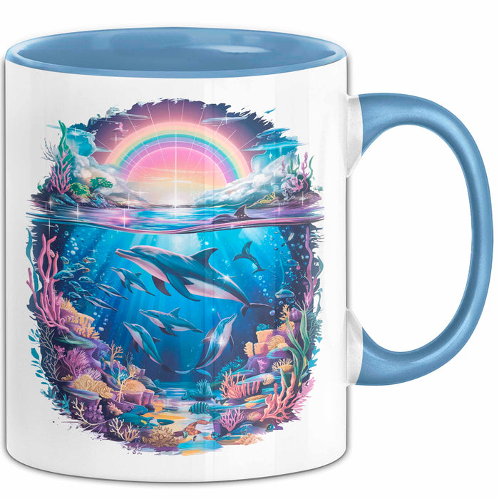 Delfin Tierliebhaber Tasse Geschenk Lustige Geschenkidee Spruch Regenbogendelfin Unterwasser Blau Trendation