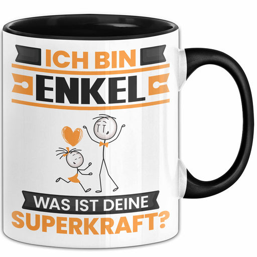 Enkel Tasse Geschenk für Enkel Geburtstag Lustiger Spruch Kaffee-Becher Was Ist Deine Superkraft Schwarz Trendation