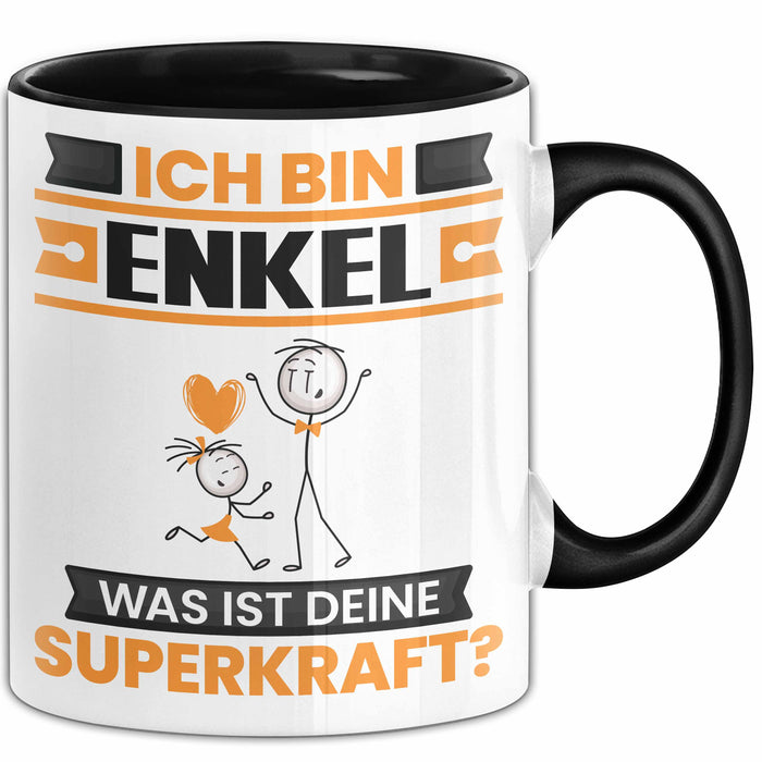 Enkel Tasse Geschenk für Enkel Geburtstag Lustiger Spruch Kaffee-Becher Was Ist Deine Superkraft Schwarz Trendation