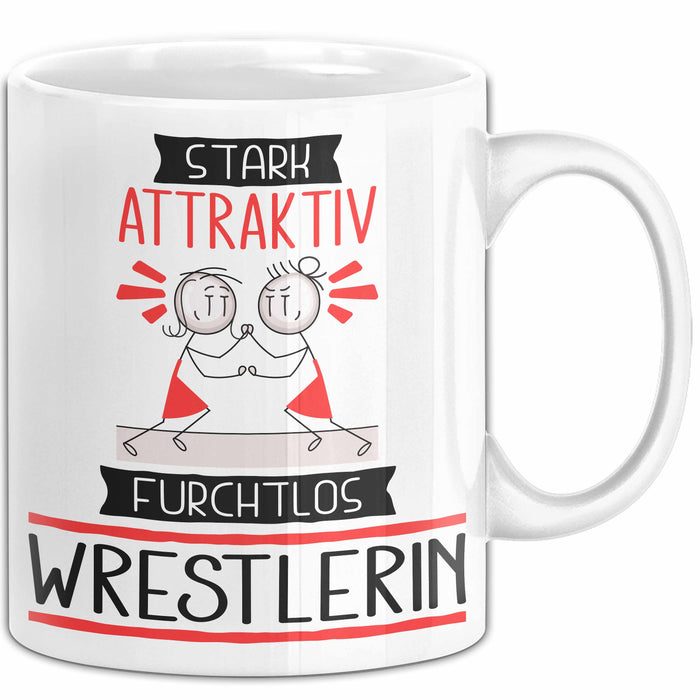 Wrestlerin Tasse Geschenk Becher Stark Attraktiv Furchtlos Wrestlerin Lustige Geschenkidee Weiß Trendation