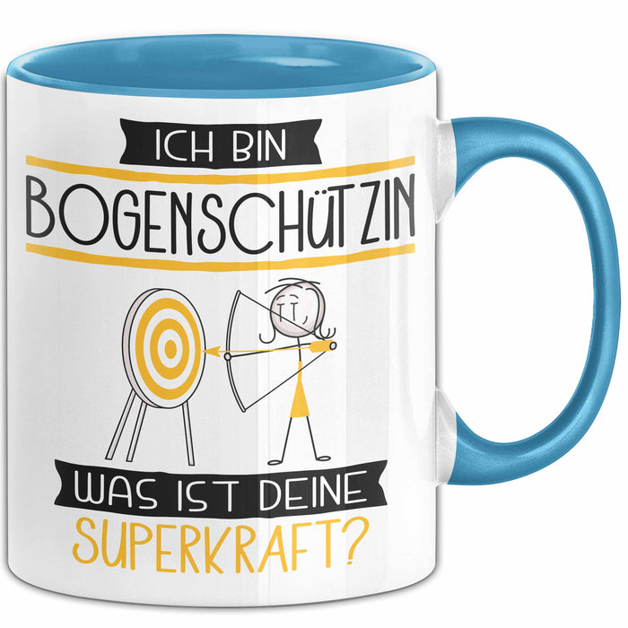 Bogenschützin Geschenk Tasse Ich Bin Bogenschützin Was Ist Deine Superkraft Geschenkidee Lustig Geburtstag Weihnachten Blau Trendation
