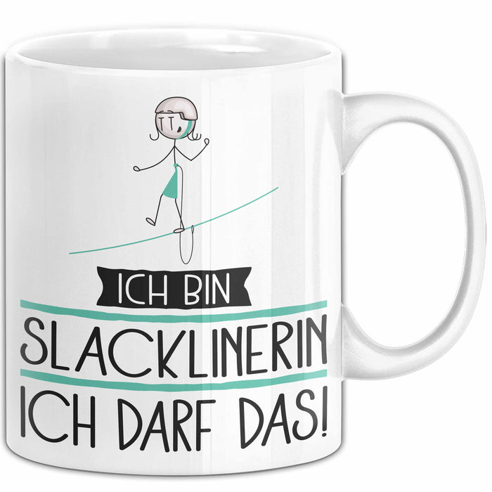 Geschenk für Slacklinerin Tasse Lustige Geschenkidee Geburtstag Ich Bin Slacklinerin Ich Darf Das Weiß Trendation