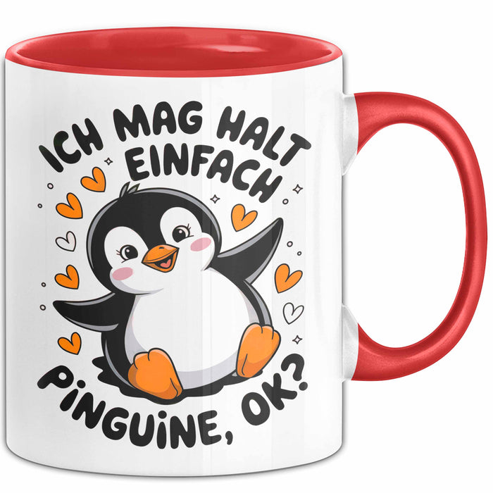 Pinguin Tier Tasse Geschenk Lustige Geschenkidee Spruch Ich Mag Halt Einfach Pinguine Rot Trendation