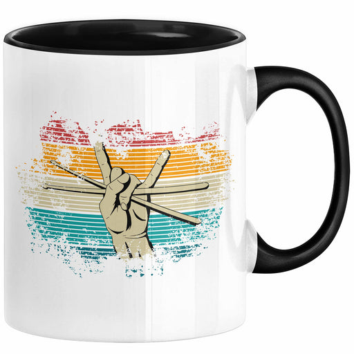 Schlagzeug-Spieler Geschenk Drummer Tasse Geschenkidee Spruch Bunte Farben Retro Schlagzeuger Schwarz Trendation