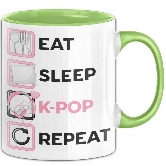 KPop Tasse Geschenk Eat Sleep KPop Repeat Spruch Geschenkidee Grün Trendation
