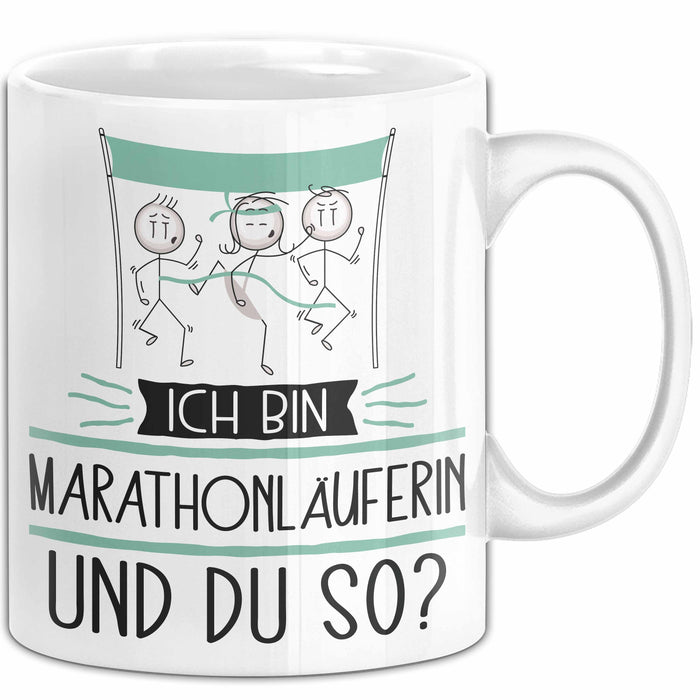 Marathonläuferin Tasse Geschenk Ich Bin Marathonläuferin Und Du So Geschenkidee Lustiger Spruch Becher Weiß Trendation