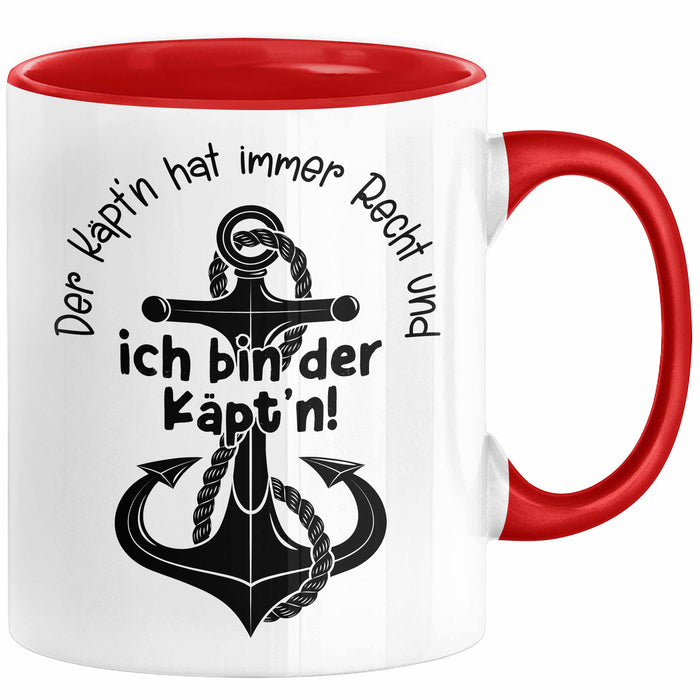 Kapitän Tasse Geschenk Der Käptn Hat Immer Recht Und Ich Bin Der Käptn Bootsführer Boot Besitzer Kaffee-Becher Rot Trendation
