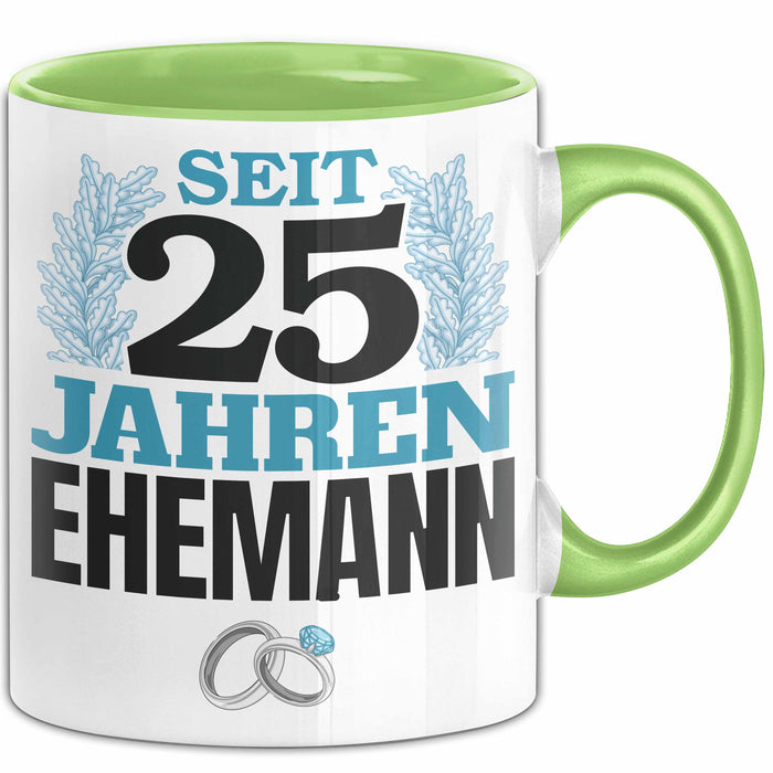 Silberhochzeit 25 Jahre Tasse Geschenk Ehemann Seit Silberhochzeit Spruch Grün Trendation