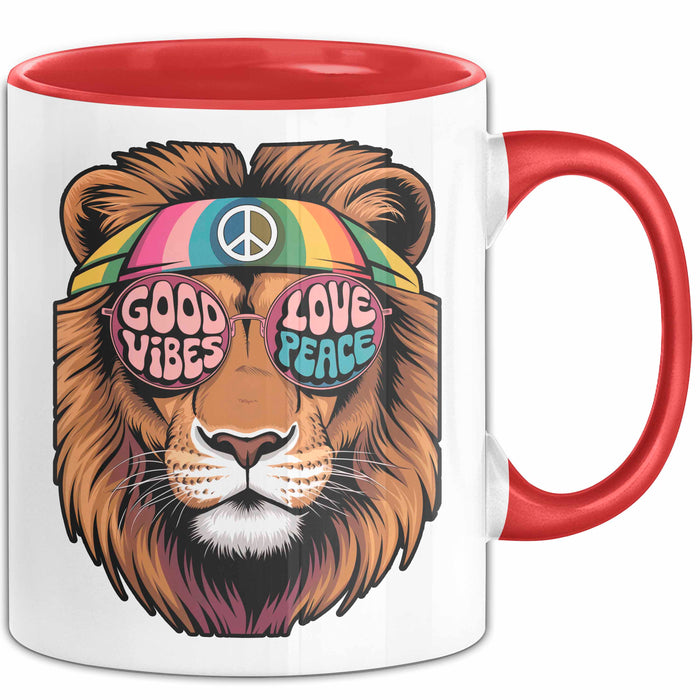 Hippie Löwe Tasse Geschenk Lustige Geschenkidee Spruch Rot Trendation
