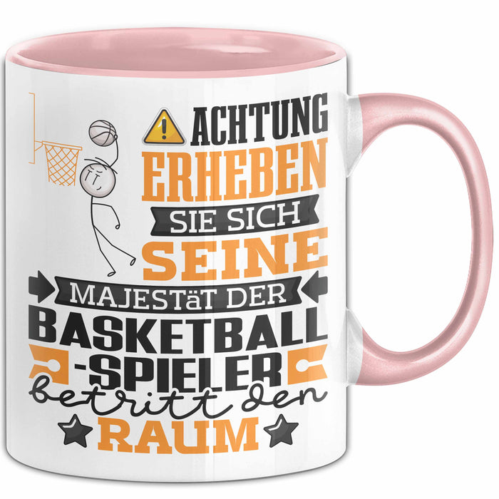 Basketballspieler Geschenk Tasse Lustiger Spruch Erheben Sie Sich Der Basketballspieler Betritt den Raum Rosa Trendation