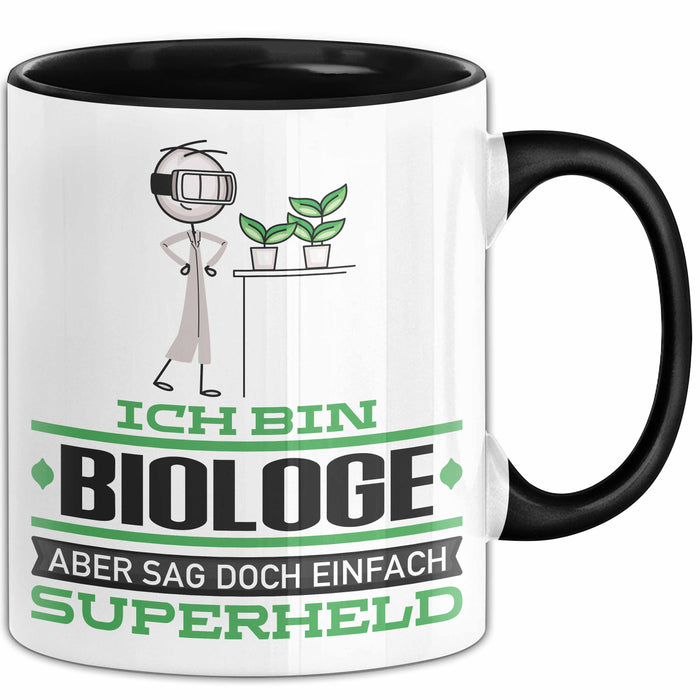 Biologe Geschenk Tasse Ich Bin Biologe Aber Sag Doch Einfach Superheld Lustige Geschenkdiee für Biologe Kaffee-Becher Schwarz Trendation