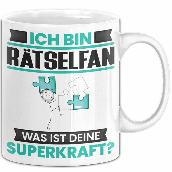 Rätselfan Tasse Geschenk für Rätselfan Geburtstag Lustiger Spruch Kaffee-Becher Was Ist Deine Superkraft Weiß Trendation