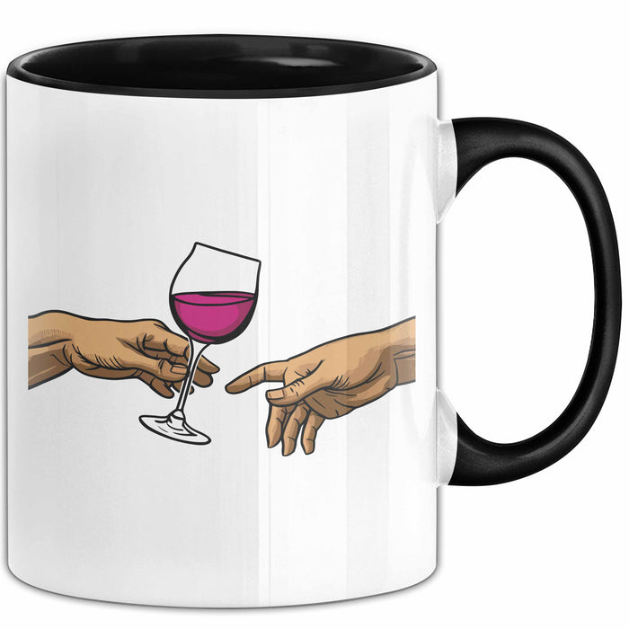 Weinliebhaber Tasse Geschenk Erschaffung Von Adam Kunst Geschenkidee 2 Hände Finger Rotwein Wein Liebhaber Trendation