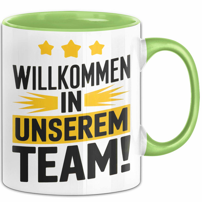 Office Arbeitskollege Tasse Geschenk Lustige Geschenkidee Spruch Willkommen In Unserem Team Grün Trendation