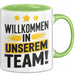 Office Arbeitskollege Tasse Geschenk Lustige Geschenkidee Spruch Willkommen In Unserem Team Grün Trendation