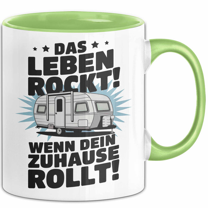 Wohnwagen Camper Tasse Geschenk Lustige Geschenkidee Spruch Leben Rockt Wenn Zuhause Rollt Grün Trendation