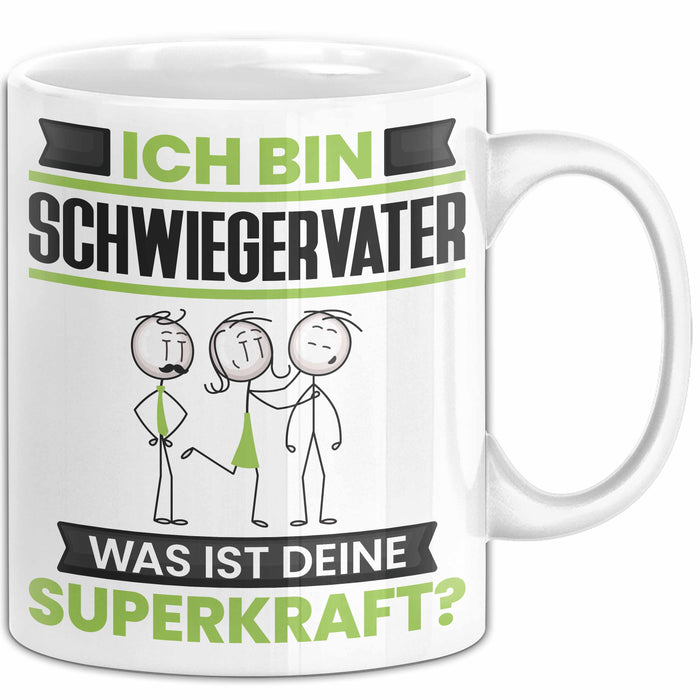 Schwiegervater Tasse Geschenk für Schwiegervater Geburtstag Lustiger Spruch Kaffee-Becher Was Ist Deine Superkraft Weiß Trendation