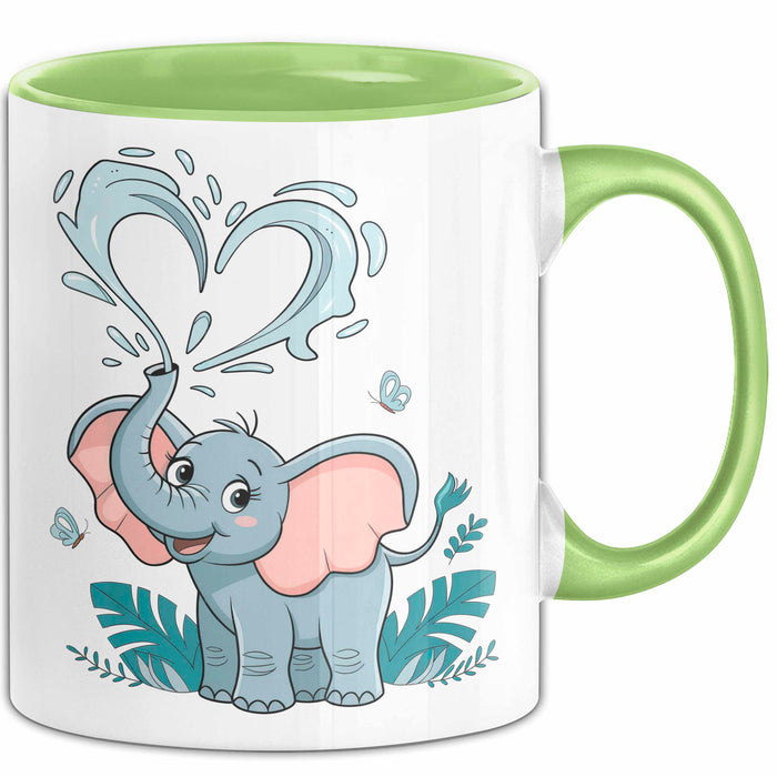 Elefantenliebhaber Tasse Geschenkidee für Wildtier Fans Grün Trendation