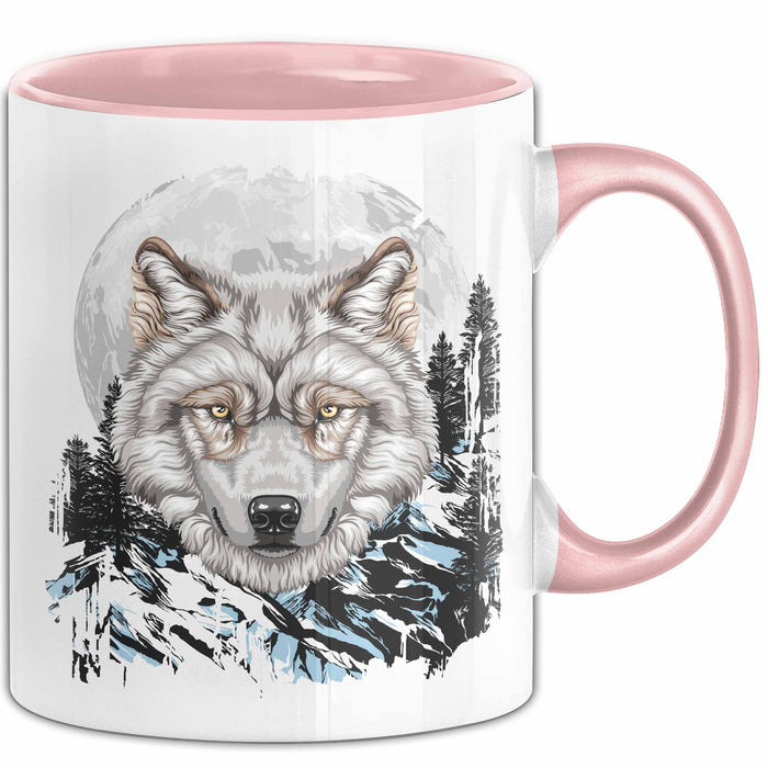 Wolf Tasse Geschenk Abstrakt Wölfe Mondlandschaft Geschenkidee Rosa Trendation