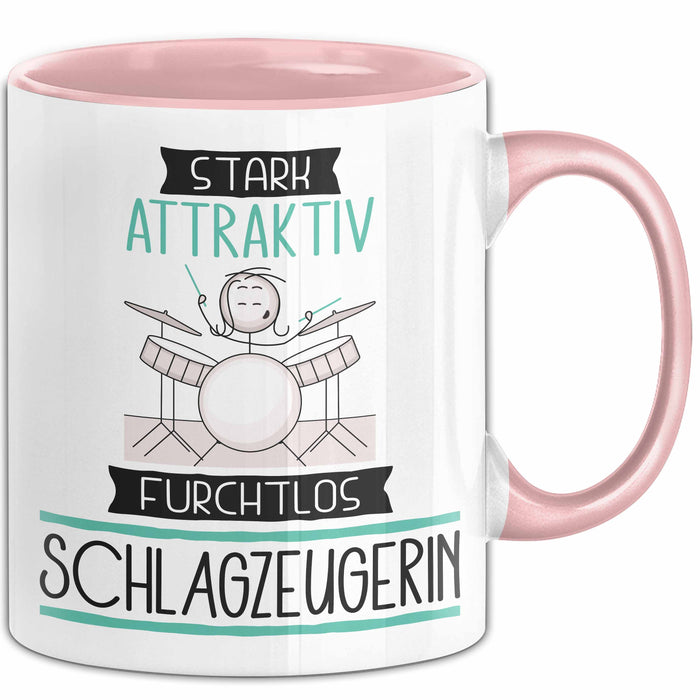 Schlagzeugerin Tasse Geschenk Becher Stark Attraktiv Furchtlos Schlagzeugerin Lustige Geschenkidee Rosa Trendation