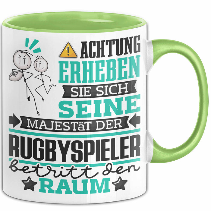 Rugbyspieler Geschenk Tasse Lustiger Spruch Erheben Sie Sich Der Rugbyspieler Betritt den Raum Grün Trendation