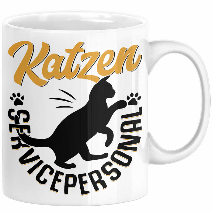 Katzen Geschenk Tasse Katzen-Besitzerin Kaffeebecher Katzen Servicepersonal Geschenkidee Weiß Trendation