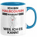 Halbcousin Geschenk Tasse Lustiger Spruch Ich Bin Halbcousin Warum Weil Ich Es Kann Geschenkidee Bester Halbcousin Geburtstag Kaffee-Becher Blau Trendation