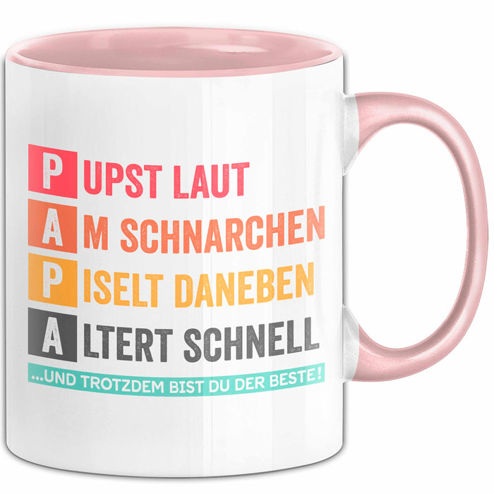 Papa Vatertag Tasse Geschenk Lustige Geschenkidee Spruch Pupst Laut Am Schnarchen Pisel Daneben Rosa Trendation