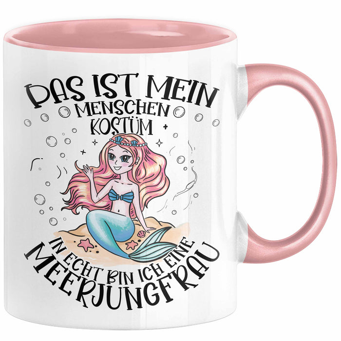 Meerjungfrau Geschenk Tasse Mädchen Das Ist Mein Menschen Kostüm In Echt Bin Ich Eine Meerjungfrau Nixe Geschenkidee Mädels Kaffee-Becher Rosa Trendation