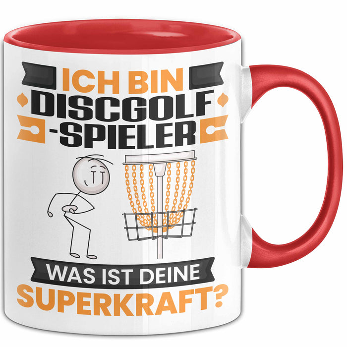 Discgolf-Spieler Tasse Geschenk für Discgolf-Spieler Geburtstag Lustiger Spruch Kaffee-Becher Was Ist Deine Superkraft Rot Trendation