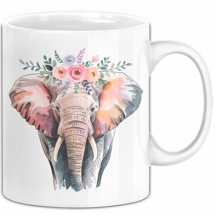 Elefant Tier Blumen Tasse Geschenk Lustige Geschenkidee Spruch Weiß Trendation