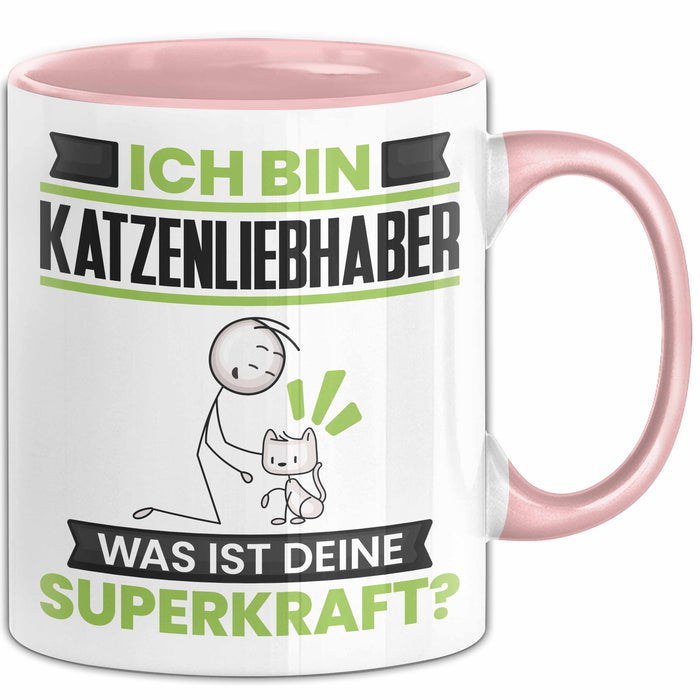 Katzenliebhaber Tasse Geschenk für Katzenliebhaber Geburtstag Lustiger Spruch Kaffee-Becher Was Ist Deine Superkraft Rosa Trendation