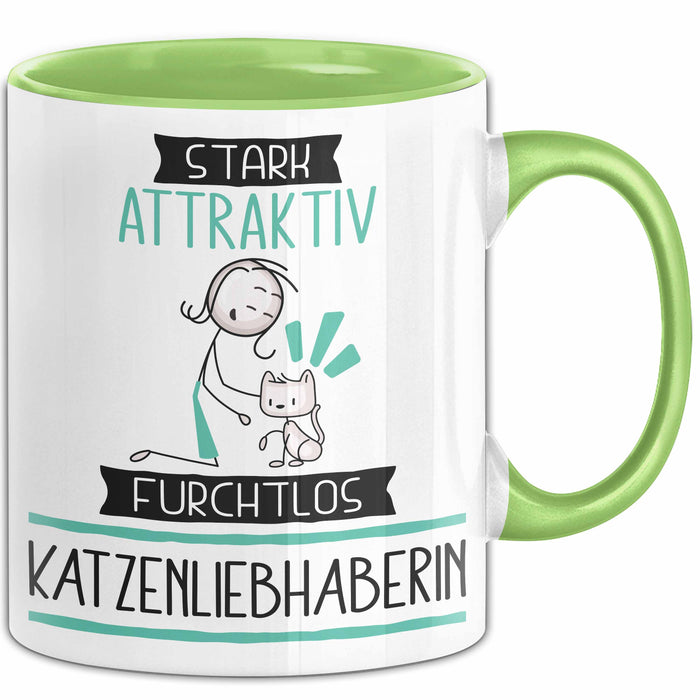 Katzenliebhaberin Tasse Geschenk Becher Stark Attraktiv Furchtlos Katzenliebhaberin Lustige Geschenkidee Grün Trendation