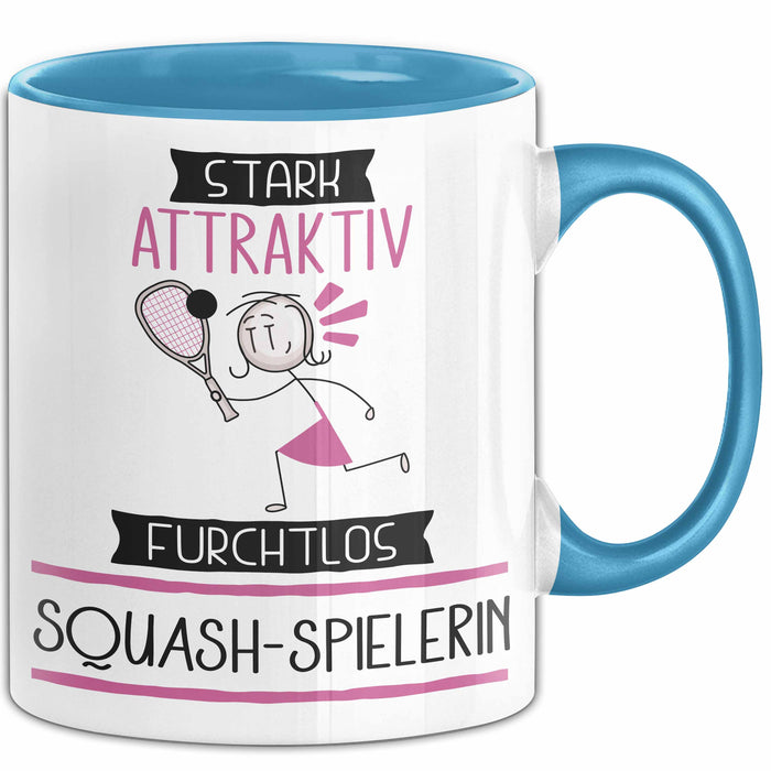 Squash-Spielerin Tasse Geschenk Becher Stark Attraktiv Furchtlos Squash-Spielerin Lustige Geschenkidee Blau Trendation