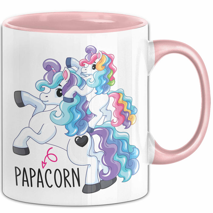Tasse Geschenk Papacorn Lustiges Einhorn Design Becher Rosa Trendation