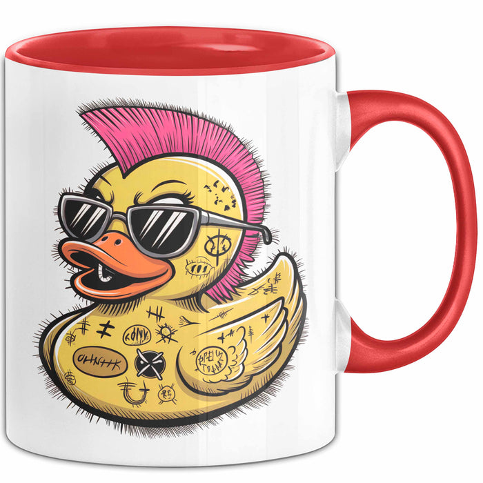 Quietscheente Tier Tasse Geschenk Lustige Geschenkidee Spruch Punk Ente Entenküken Rot Trendation
